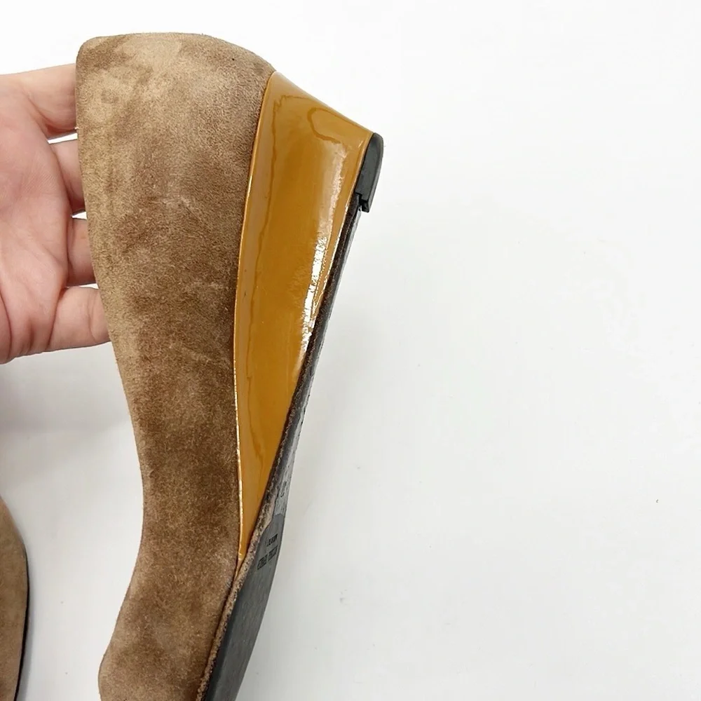 Bottega Veneta Brown & Ochre Suede Wedge Pump size 37 us 7